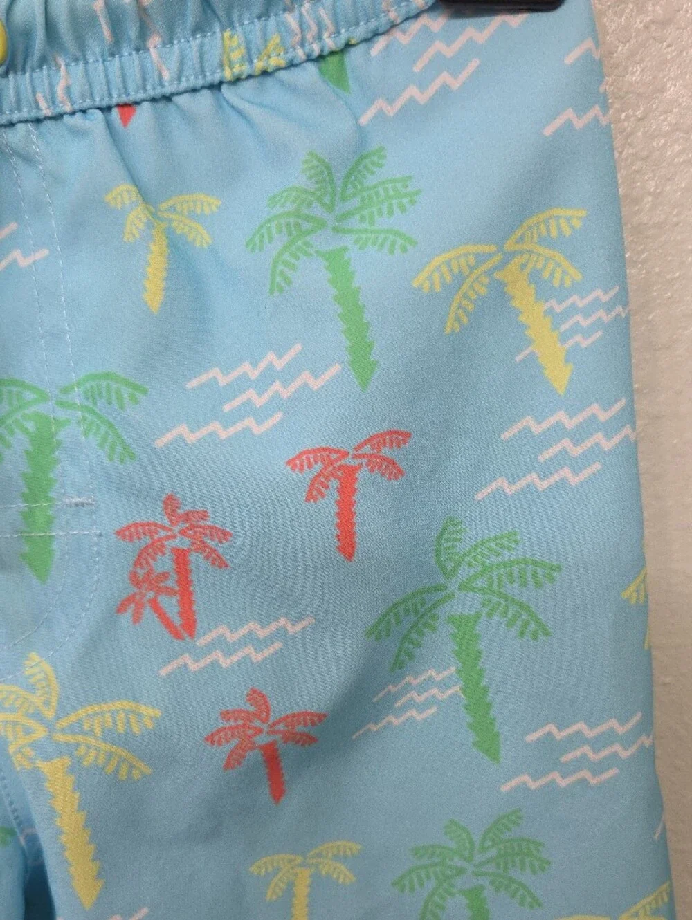 wonder nation Light Blue Palm Tree Swim Trunks with Yellow Drawstring